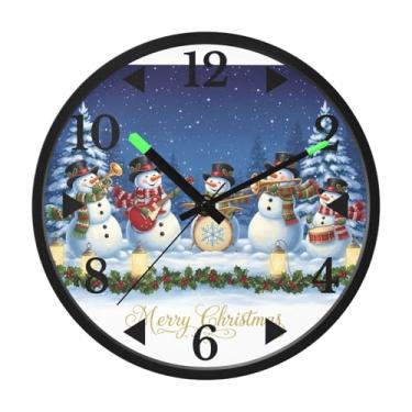 Imagem de STAYTOP Relógio de parede de LED de boneco de neve de Natal para quarto com brilho noturno, relógios de parede silenciosos de 30 cm para decoração de sala de estar, controle de som, relógio de parede