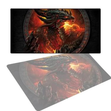 Imagem de Mouse Pad Gamer Extra Grande Alta Definição Emborrachado Costura Reforçada Resistente Estampa de Dragão de Fogo 700x350x3 mm