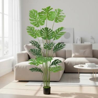 Imagem de Planta Artificial Costela de Adão Para Decoração Sala Com 1,80m, Plantas para Decoração de Casa, Escritório, Sala De Estar, Plantas Artificiais toque realista (com Vaso de Apoio),Paisagismo.