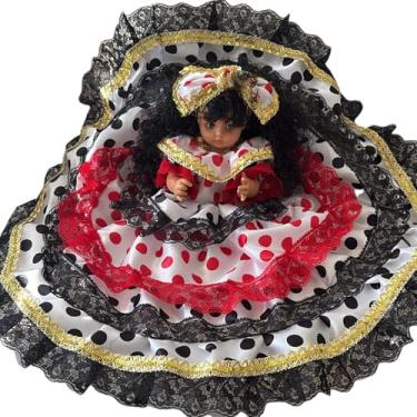 Imagem de Boneca Santeria Gitana de renda preta – Muneca Espiritual Yoruba com Vestido Branco e Negro, Decoração Ritual Cigana para Altar