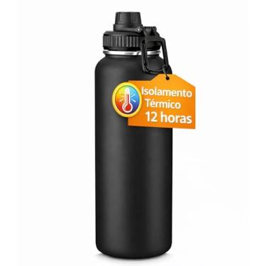 Imagem de Garrafa Térmica de Água 1 Litro – Aço Inox com Isolamento a Vácuo, Antivazamento, Mantém Bebidas Quentes e Geladas por 12h (Preto)