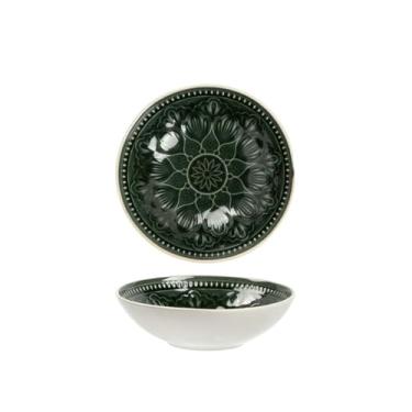 Imagem de Tigela de cerâmica retrô verde para uso doméstico requintado personalizado utensílios de mesa verde 18 cm