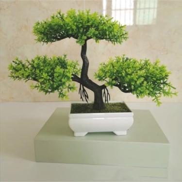 Imagem de Árvore de Bonsai Artificial em Vaso - Plantas e Flores Verdes Falsas, Ideal para Decoração de Casa, Mesa de Escritório e Festas (Verde)