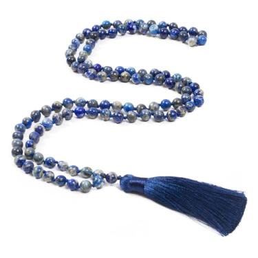 Imagem de Hovaete Colar Mala Com Contas De Pedra Natural 8Mm, Nó 108, Joia Para Meditação E Oração Homens Mulheres (Lápis-Lazúli)