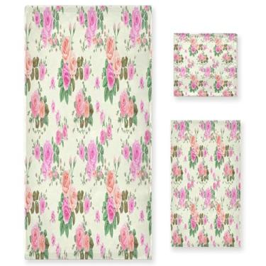 Imagem de xigua Conjunto de toalhas de banheiro floral absorvente macio 3 peças toalha de banho toalha de mão toalhas decorativas para banheiro, academia, hotel, praia, piscina