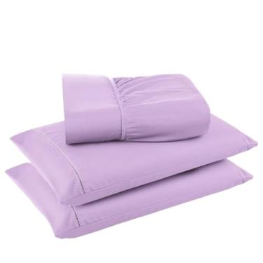Imagem de Jogo De Lençol Com 3 Peças, Fronha Com Ponto Palito, Tecido Suave(Lilás,Casal)