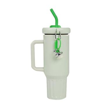 Imagem de Garrafa Térmica Premium 1200ml Inox com Tampa e Canudo Inox Chaveiro Portátil(BRANCO C/VERDE)
