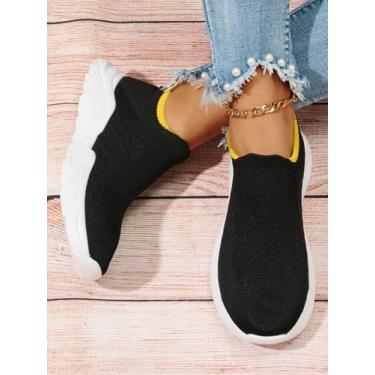 Imagem de Tênis feminino de caminhada, sem cadarço, leve, casual, atlético, academia, viagem, trabalho, Preto, branco, 35