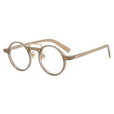 Imagem de HCHES Óculos de Sol Redondos de Luxo Estilo Punk Feminino Retrô com Lentes Transparentes e Degradê Oceano, Proteção UV400 e Rebites (Marrom Claro)