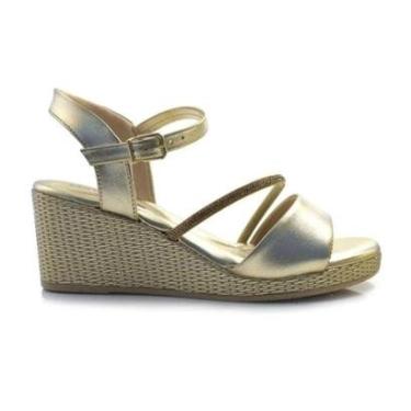 Imagem de Sandália Anabela Confortflex Tira Brilho Feminino Dourado-Feminino