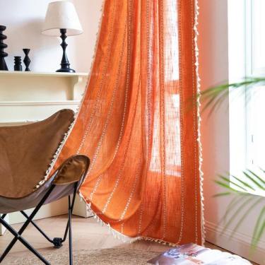 Imagem de Cortinas Deeprove Orange Boho 274 cm extra longas para quarto