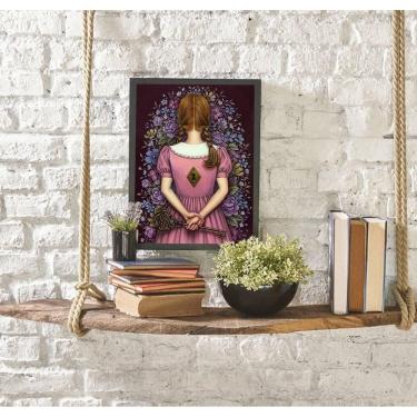 Imagem de Quadro Surrealista Menina Com Chave 33X24 Com Vidro - Preta