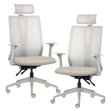 Imagem de Kit 2 Cadeiras Escritório Giratória Presidente Flow F02 Base Cinza Sintético Bege - Lyam Decor