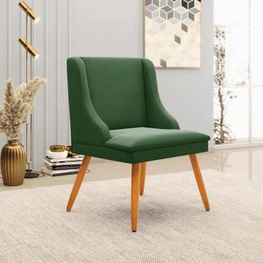 Imagem de Kit 2 Poltronas Decorativas Pés Palito de Madeira Firenze Suede Verde Esmeralda/Natural - Gran Belo