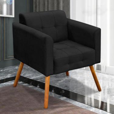Imagem de Kit 2 Poltronas Decorativas Pés Palito Karen Suede Preto - Gran Belo