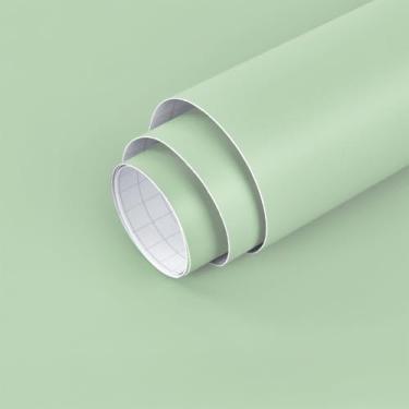 Imagem de Yullpaper Papel de parede verde sálvia para paredes de cozinha, quarto, sala de estar, verde fosco, à prova d'água, papel de contato para armários de mesa, vinil, papel de parede autoadesivo de 17,7 ×