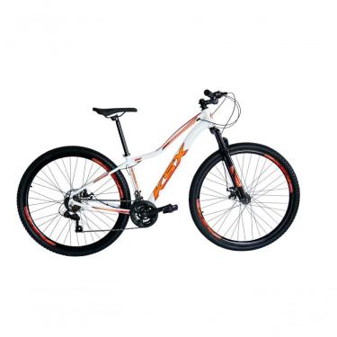 Imagem de Bicicleta Aro 29 Ksx Sd7 Feminina 21v Cabos Internos Alumínio Freios A Disco Garfo Suspensão Branco Laranja Tamanho 15