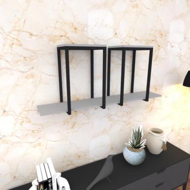 Imagem de Prateleira Industrial Suspensa Estante Parede Nicho Cinza Cozinha Escritorio Sala Quarto Infantil