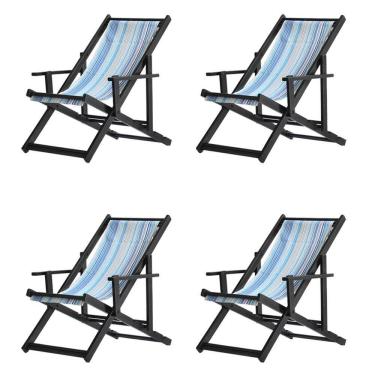 Imagem de Kit 4 Espreguiçadeiras Dobrável Black Cb-listras Azuis