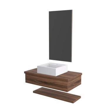 Imagem de Conjunto Bancada C-cuba Q39, Prateleira E Espelheira Metrópole 806 Carvalho Dark Nogal