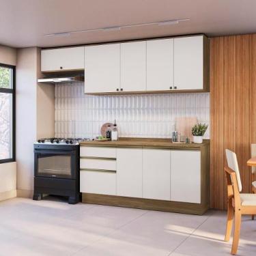 Imagem de Armário De Cozinha Completa 100% Mdf 260cm Nogueira/branco Celeste Kap