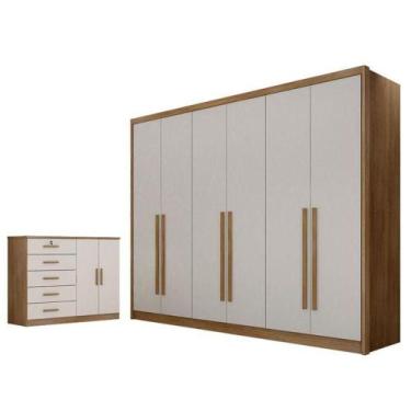 Imagem de Guarda Roupa Casal Bandeira E Cômoda Seul Cumaru 25 Fendi - Novo Horiz