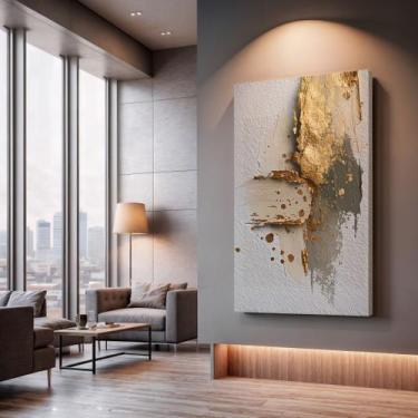 Imagem de Quadros Decorativos Traços Dourados 90x60 Moderno Luxo Sala Quarto Esc