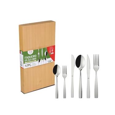 Imagem de Faqueiro Euro Home Strauss Flat FQM42F 42 Peças Aço Inox Cabo Decorado Serve 6 Pessoas