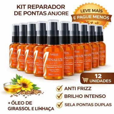 Imagem de Kit 12 Reparador de Pontas Anjore 30ml Anti Frizz, Brilho Intenso e Se