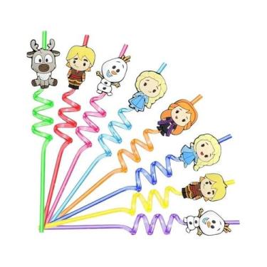 Imagem de Canudos Reutilizáveis Frozen Elsa 6/12 Peças Para Festas De Aniversári