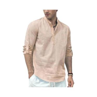 Imagem de Camisa Polo Masculina De Manga Longa Em Algodão E Linho Para O Verão E