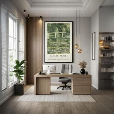 Imagem de Quadro Canvas Ponte Lagoa Lírios Monet 90X60Cm Mold Branca - Quadros O