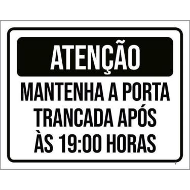 Imagem de Kit 5 Placa Acm Mantenha Porta Trancada Após 19H 18X23 - Sinalizo