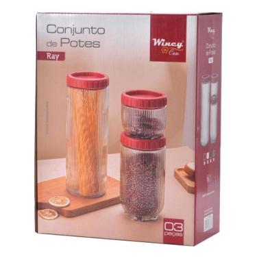 Imagem de Conjunto De Potes De Vidro Ray Com 3 Peças - Wincy Casa
