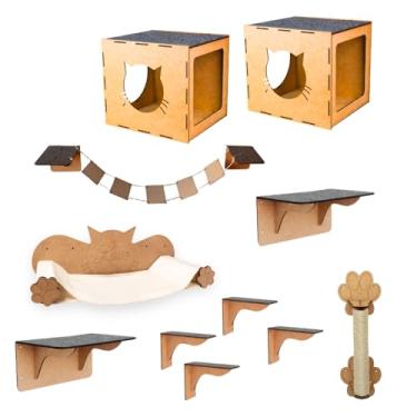 Imagem de Mondo Box Playground De Parede Para Gatos PET Rede Casinhas Pontes Arranhador em MDF Cru Resistente Resistente Gatificação Caixa Nicho Casinha