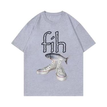 Imagem de Camiseta Feminina Casual Da Moda Com Estampa De Meme De Peixe, Manga C