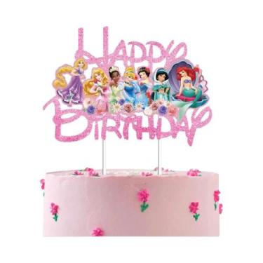 Imagem de Toppers De Bolo Da Princesa Da Disney Com Glitter Rosa Para Chá De Beb