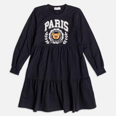 Imagem de Vestido Manga Longa Infantil Preto Ursinho Paris Inverno Momi-Feminino
