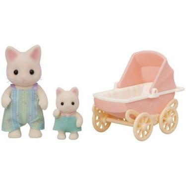 Imagem de Sylvanian families conjunto carrinho de bebe papai e bebe gatos primav