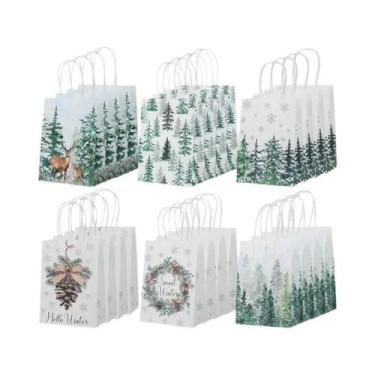 Imagem de Sacolas De Presente De Natal 6/12/24pcs Em Papel Kraft Com Alça, Decor