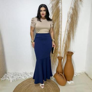 Imagem de Saia Longa Sereia Moda Evangélica Feminina - Miss Flower, Azul marinho