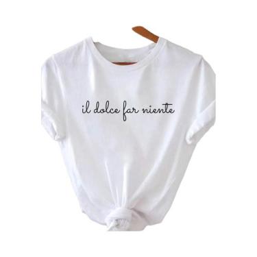 Imagem de Camiseta Casual Feminina De Gola Redonda Com Estampa Em Texto Italiano