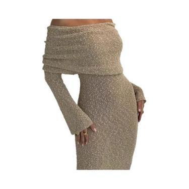 Imagem de Vestido De Praia Elegante Feminino Longo De Tricô Com Um Ombro Só Tran