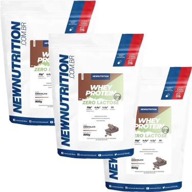 Imagem de Kit 3X Whey Protein Zero Lactose All Natural - 900g Refil Chocolate - NewNutrition-Masc...