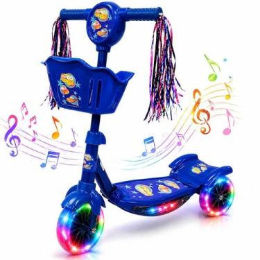 Imagem de Patinete Infantil 3 Rodas com Altura Ajustavel Cesta Scooter com Som e