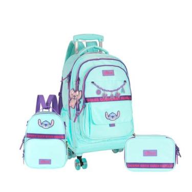 Imagem de Kit Mochila Juvenil Rodinhas Stitch Original 2026 - Disney, Verde