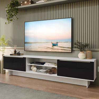 Imagem de Rack para TV até 80 Polegadas 218 cm 2 Portas Branco/Preto Lux Madesa