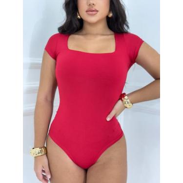 Imagem de Body Feminino Collant Manga Curta Com Fecho Decote Qradrado - Lala mod
