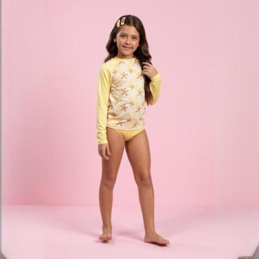 Imagem de Biquini Infantil 4 a 10 anos Conjunto Proteçõ Uv 50+ Amarelo Estrela d