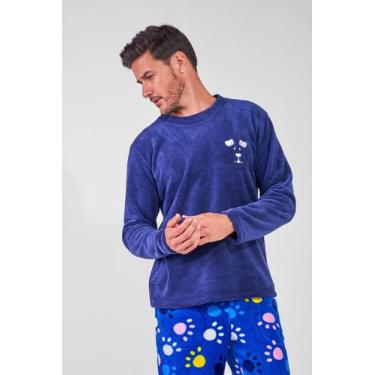 Imagem de Pijama Masculino Fleece Patas - Praqnome, Azul, P